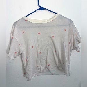 PINK white pink heart crop top size XS